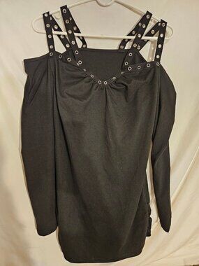 Black Long Sleeve Dress with Grommet Strap Detail